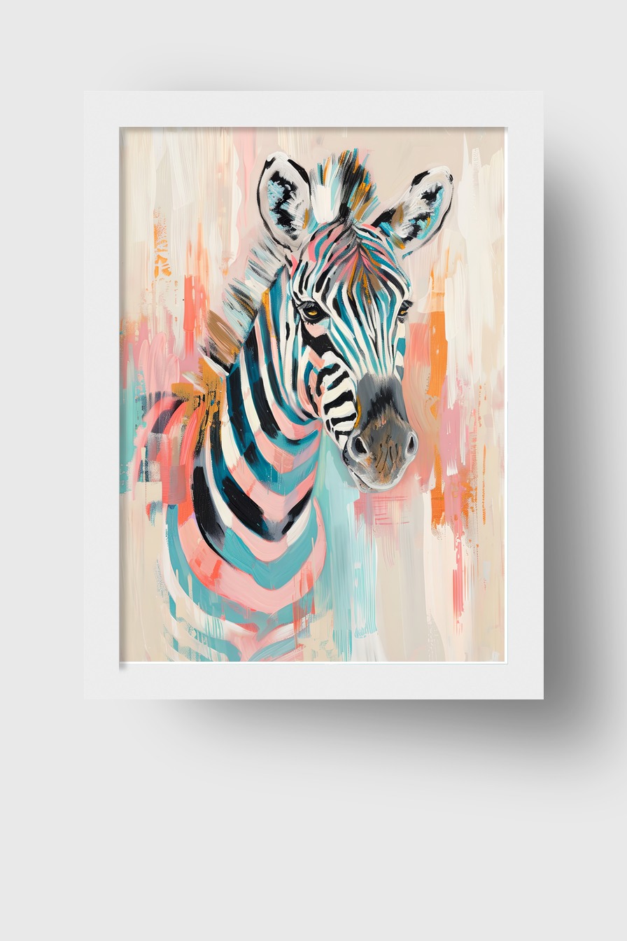 Illustration Poster Zebra bunt farbig Blau Rosa