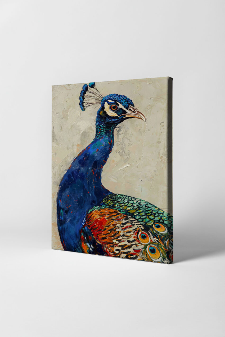 Malerei Poster Pfau farbig blau orange