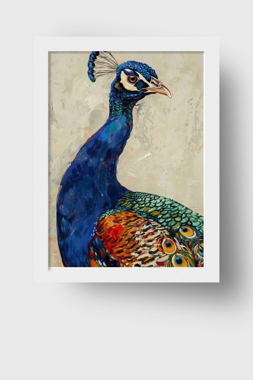 Malerei Poster Pfau farbig blau orange