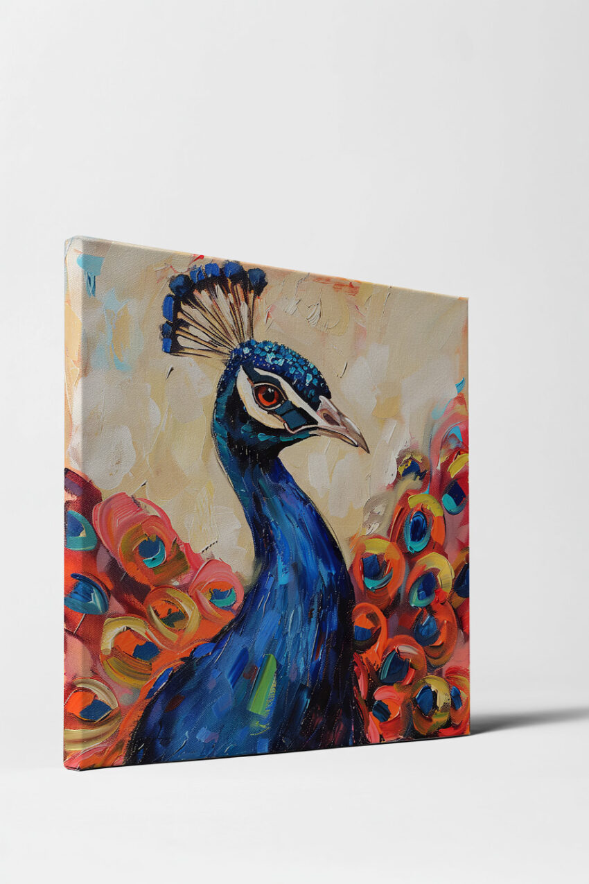 Malerei Poster Pfau Kopf farbig blau orange