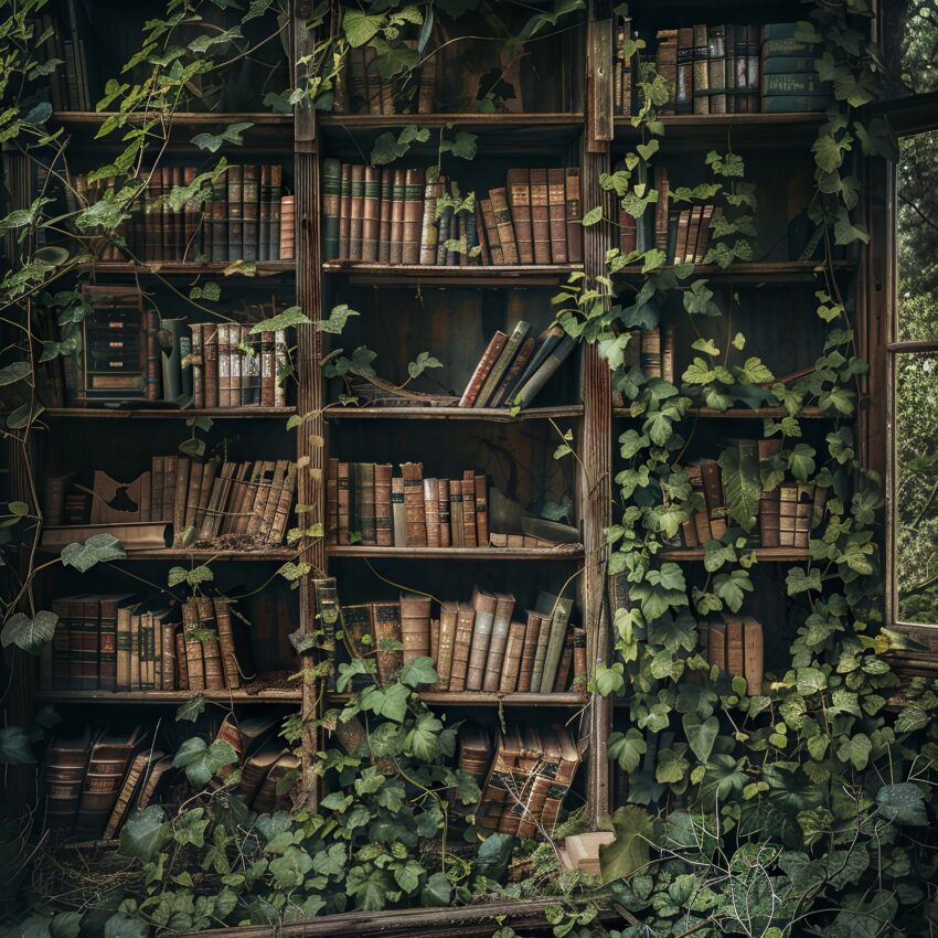 Fotografie Poster Bücherschrank Efeu grün verwittert vintage