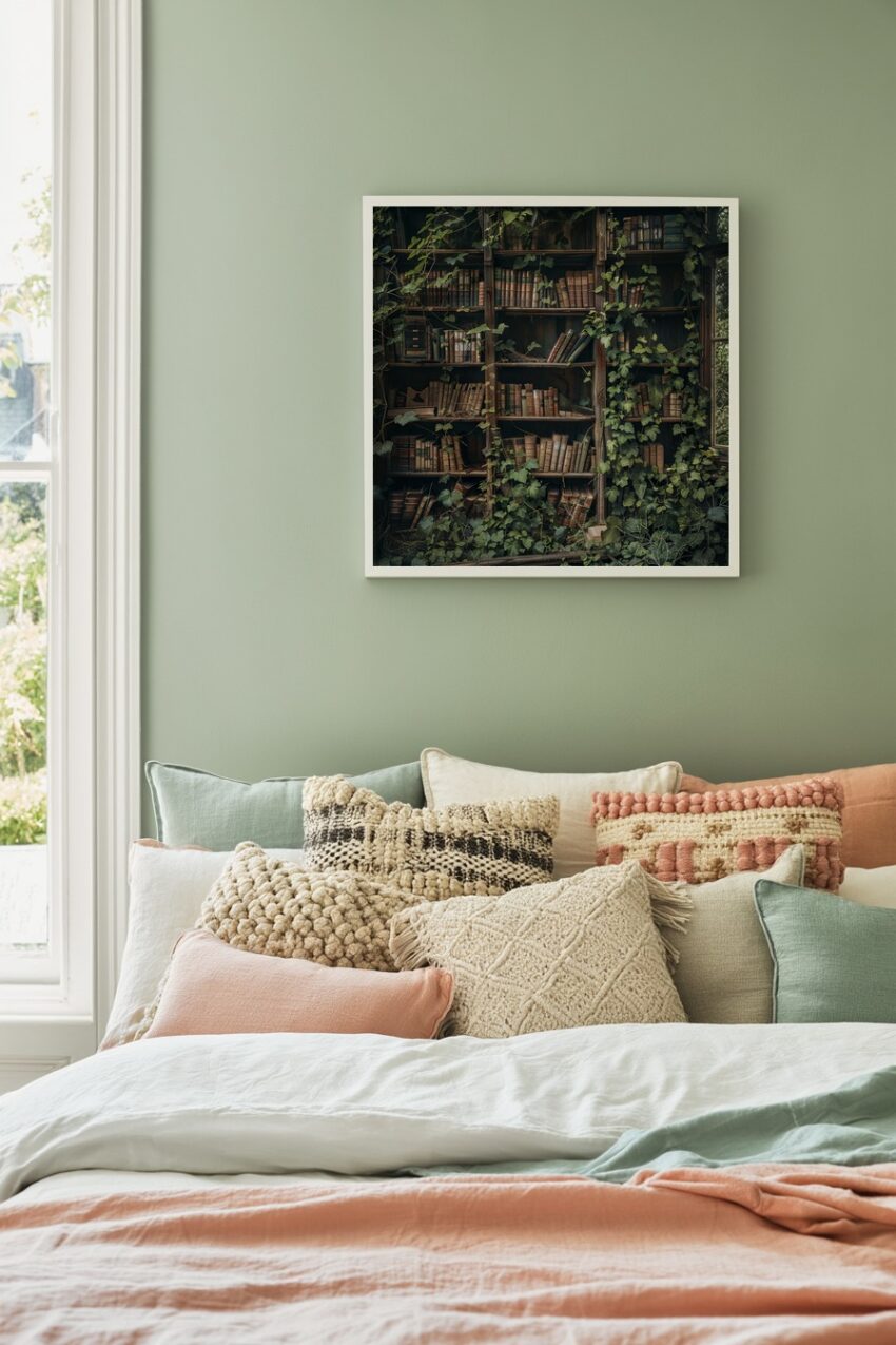 Fotografie Poster Bücherschrank Efeu grün verwittert vintage