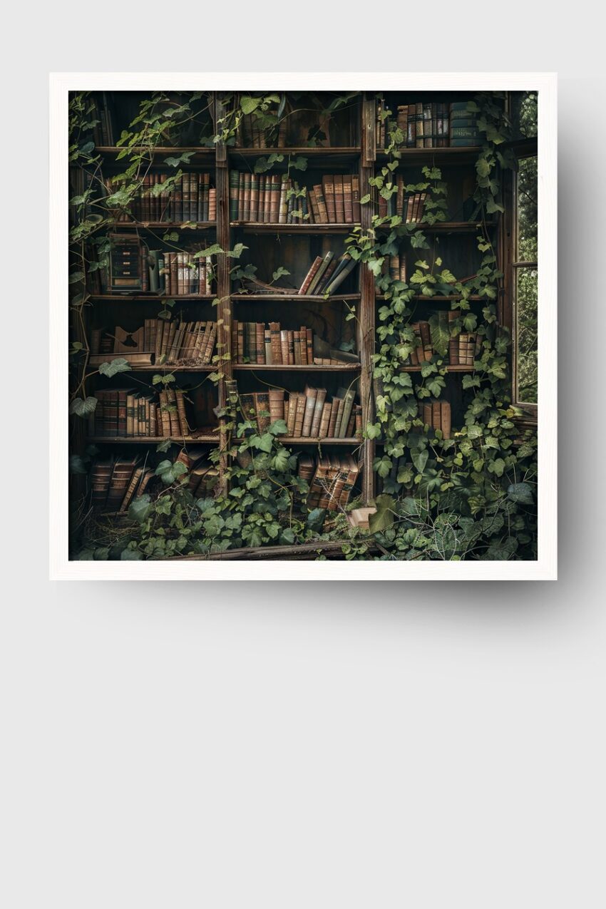 Fotografie Poster Bücherschrank Efeu grün verwittert vintage