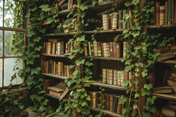 Efeu an Bücherregal Gerahmt