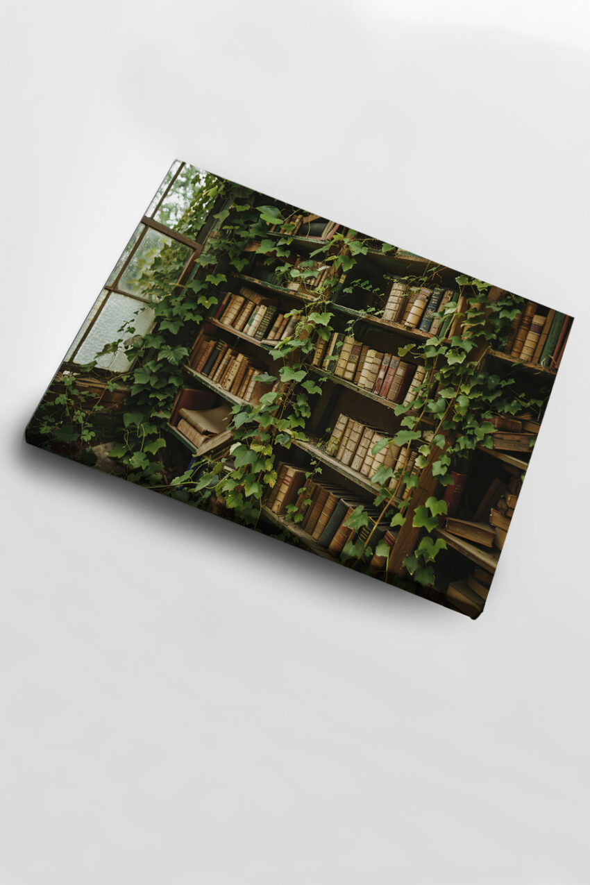 Fotografie Poster Bücherregal Efeu grün braun alt