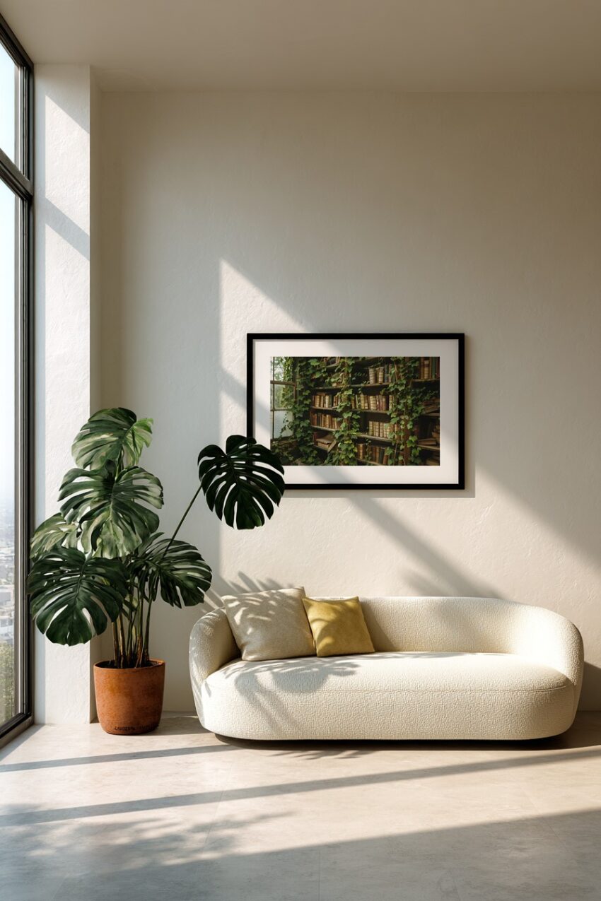 Fotografie Poster Bücherregal Efeu grün braun alt