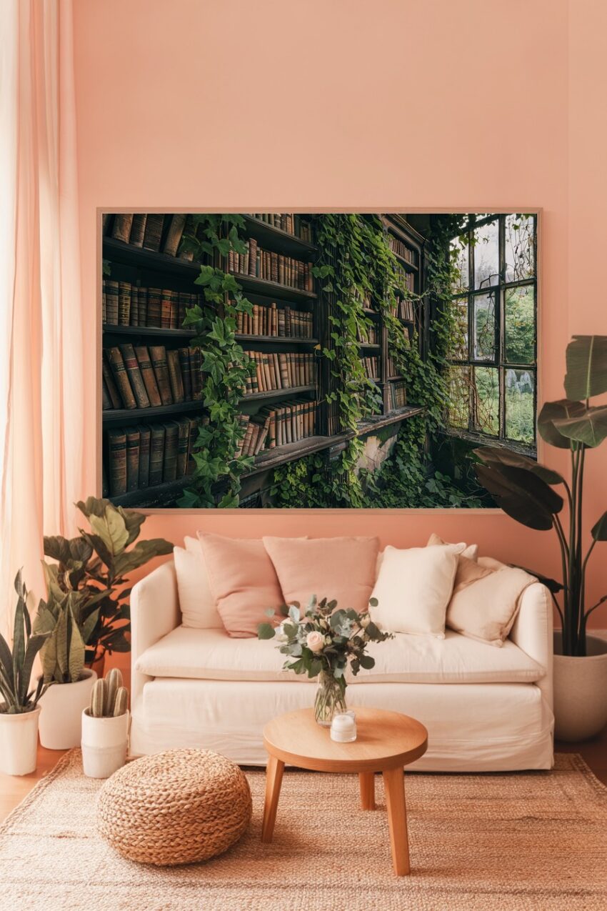 Fotografie Poster Bücherregal Efeu grün vintage