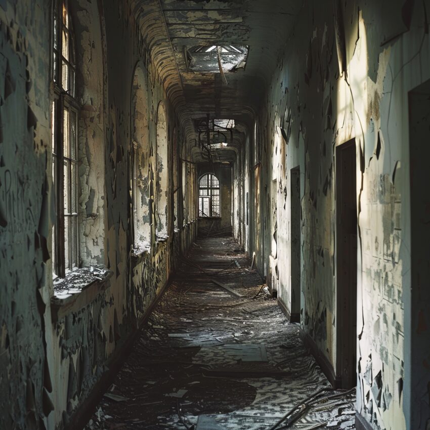 Fotografie Poster verlassener Gang düster alt