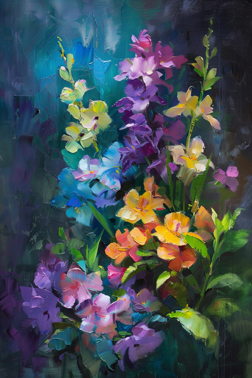 Ölgemälde Poster Blumenstrauß bunt lebendig farbenfroh