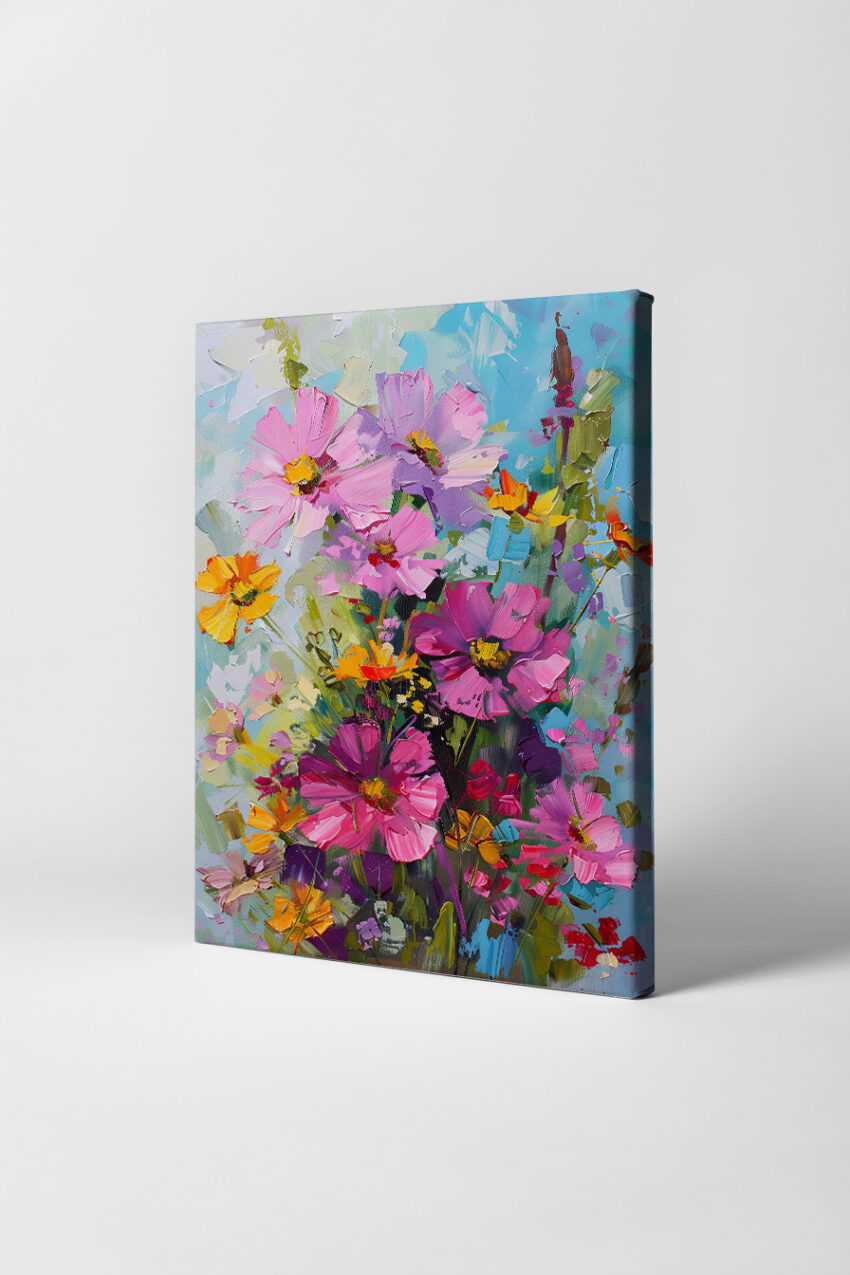 Malerei Poster Blumenstrauß bunt rosa gelb