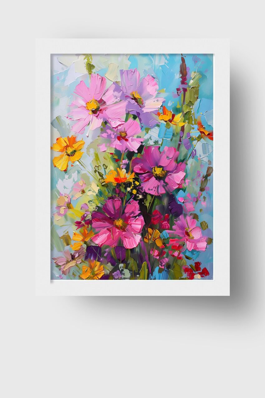 Malerei Poster Blumenstrauß bunt rosa gelb