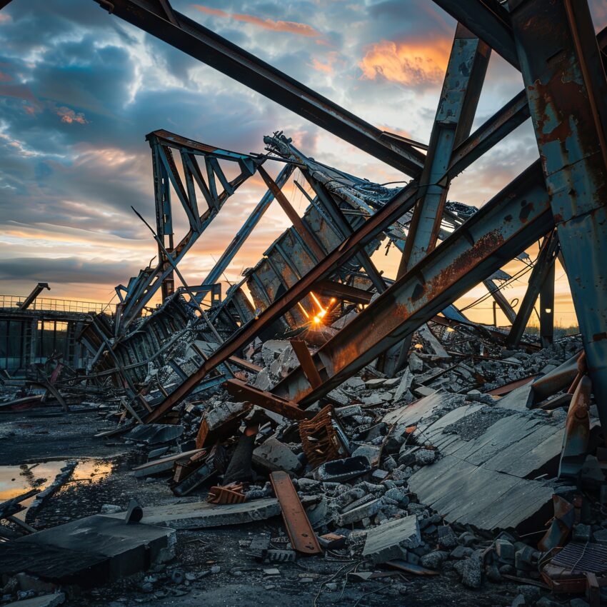 Fotografie Poster Industrieruine Sonnenuntergang rostig