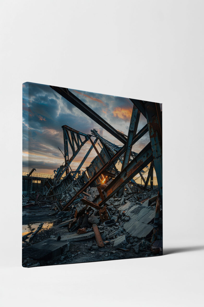 Fotografie Poster Industrieruine Sonnenuntergang rostig