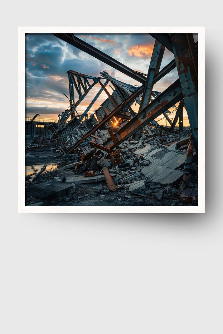 Fotografie Poster Industrieruine Sonnenuntergang rostig