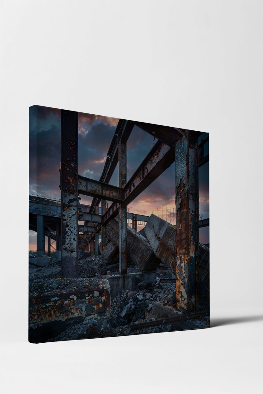 Fotografie Poster Industrieruine rostig Abendrot