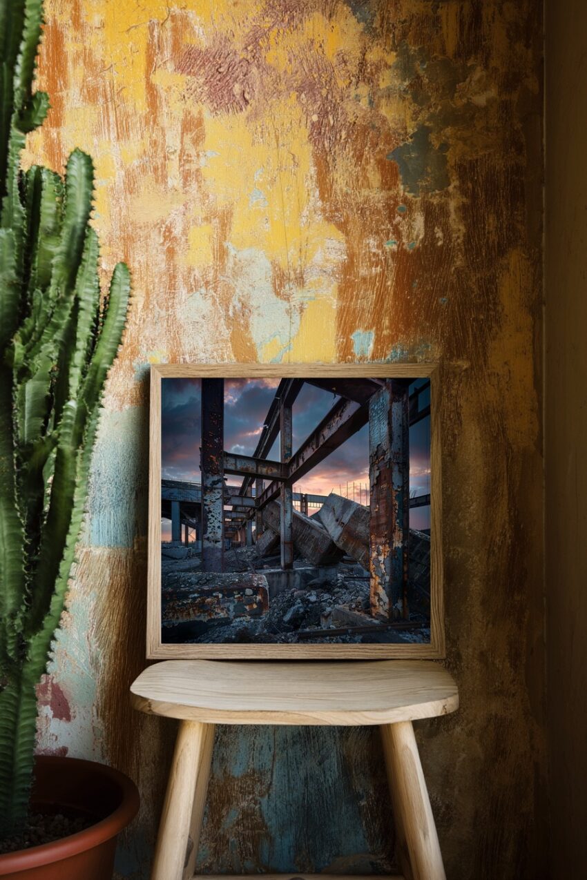 Fotografie Poster Industrieruine rostig Abendrot