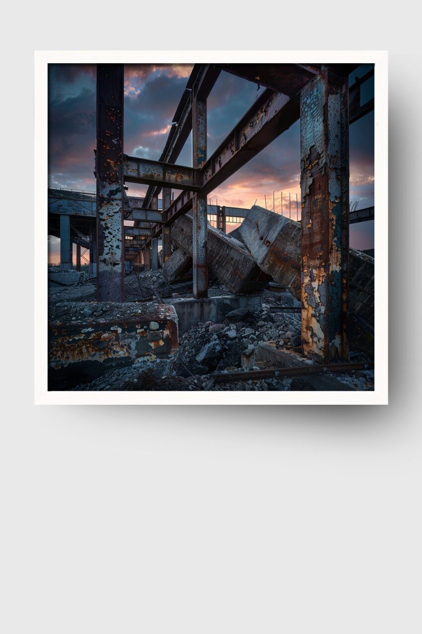 Fotografie Poster Industrieruine rostig Abendrot