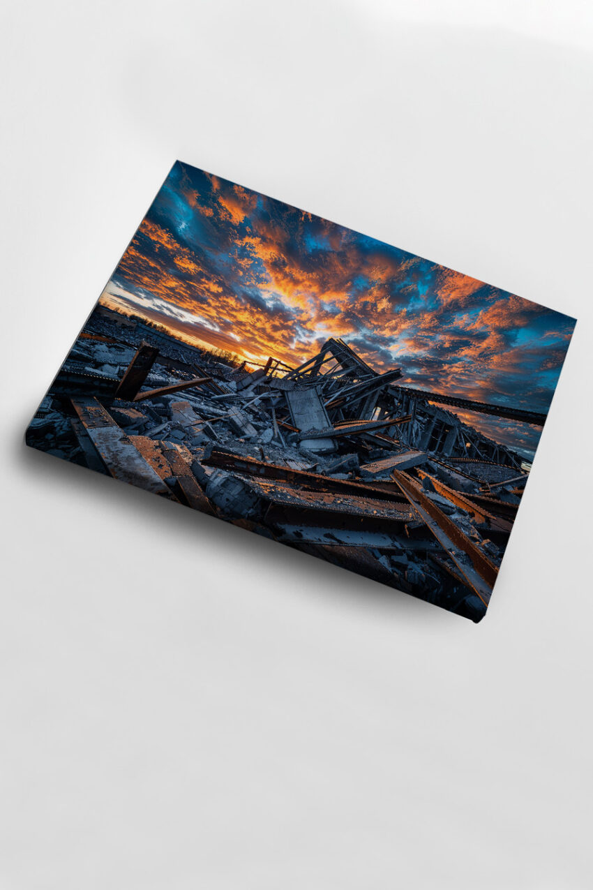 Fotografie Poster Ruine Sonnenuntergang orange blau