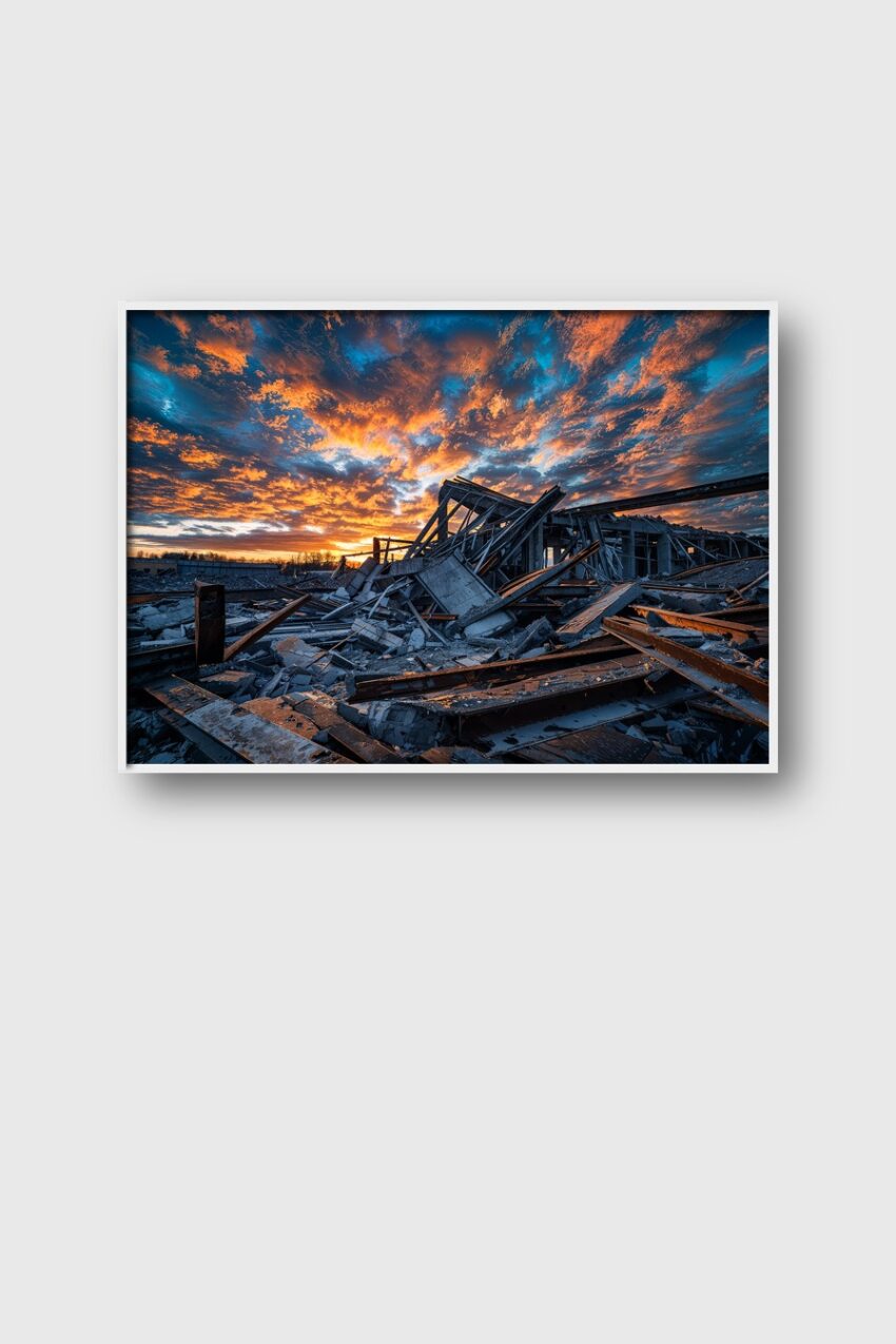 Fotografie Poster Ruine Sonnenuntergang orange blau