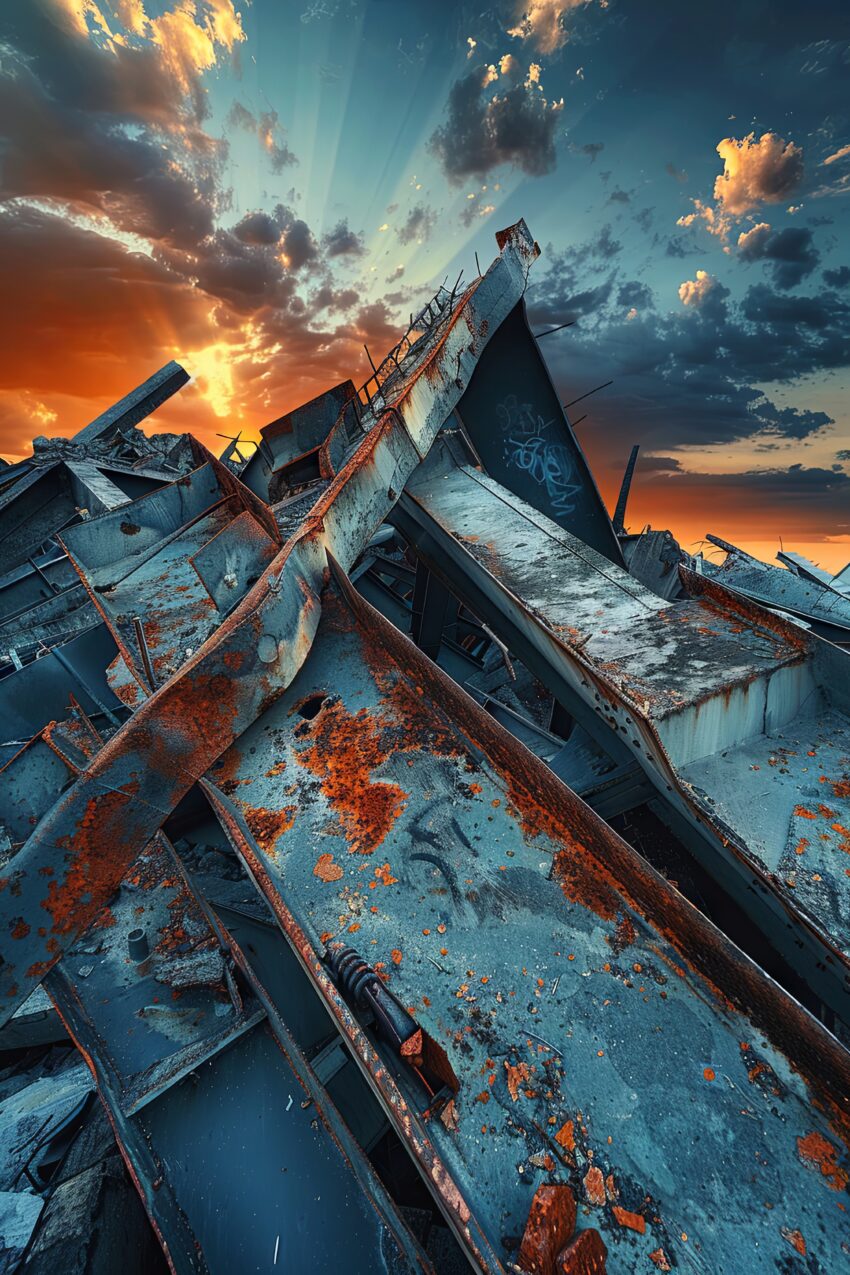 Fotografie Poster Stahlträger rostig orange blau