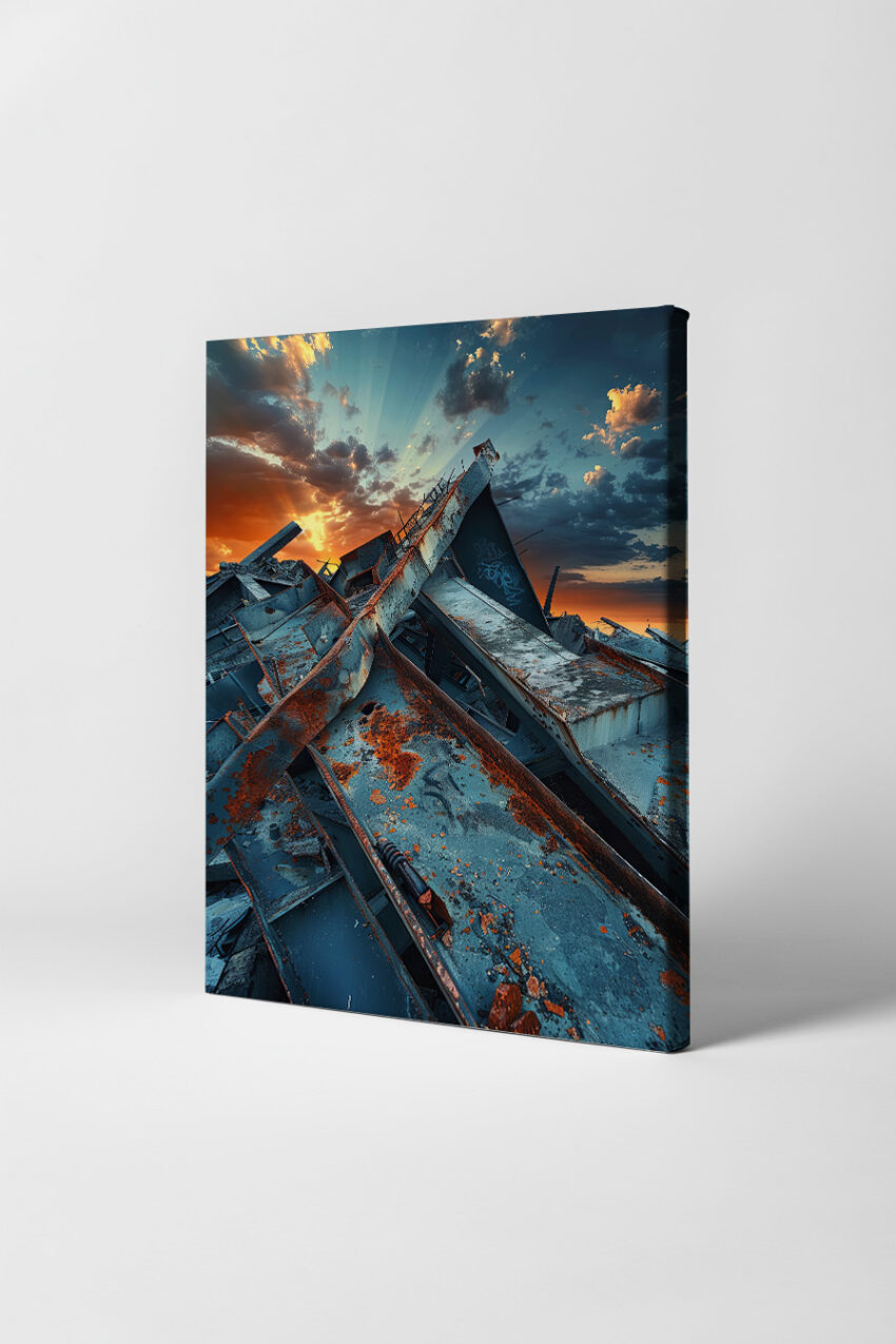 Fotografie Poster Stahlträger rostig orange blau