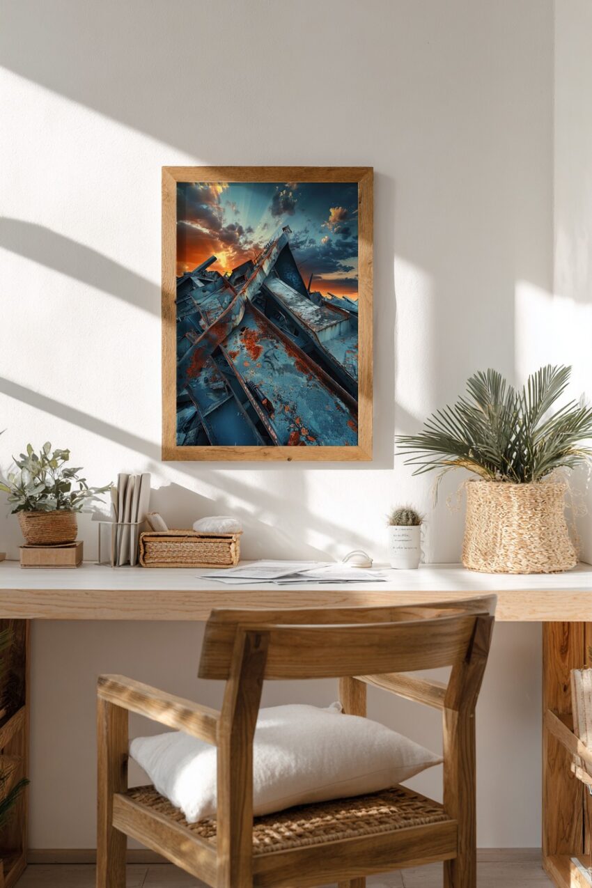 Fotografie Poster Stahlträger rostig orange blau