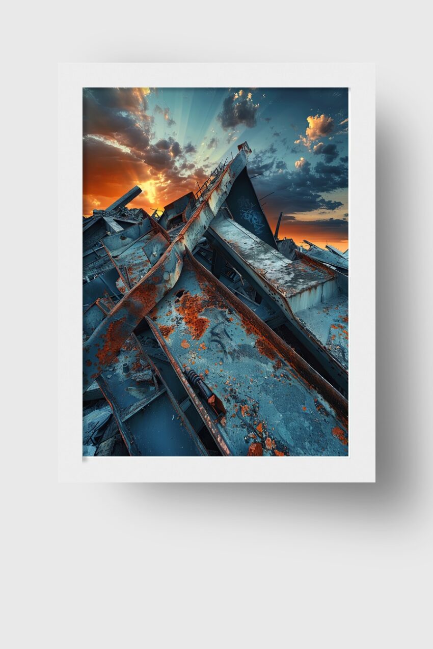 Fotografie Poster Stahlträger rostig orange blau