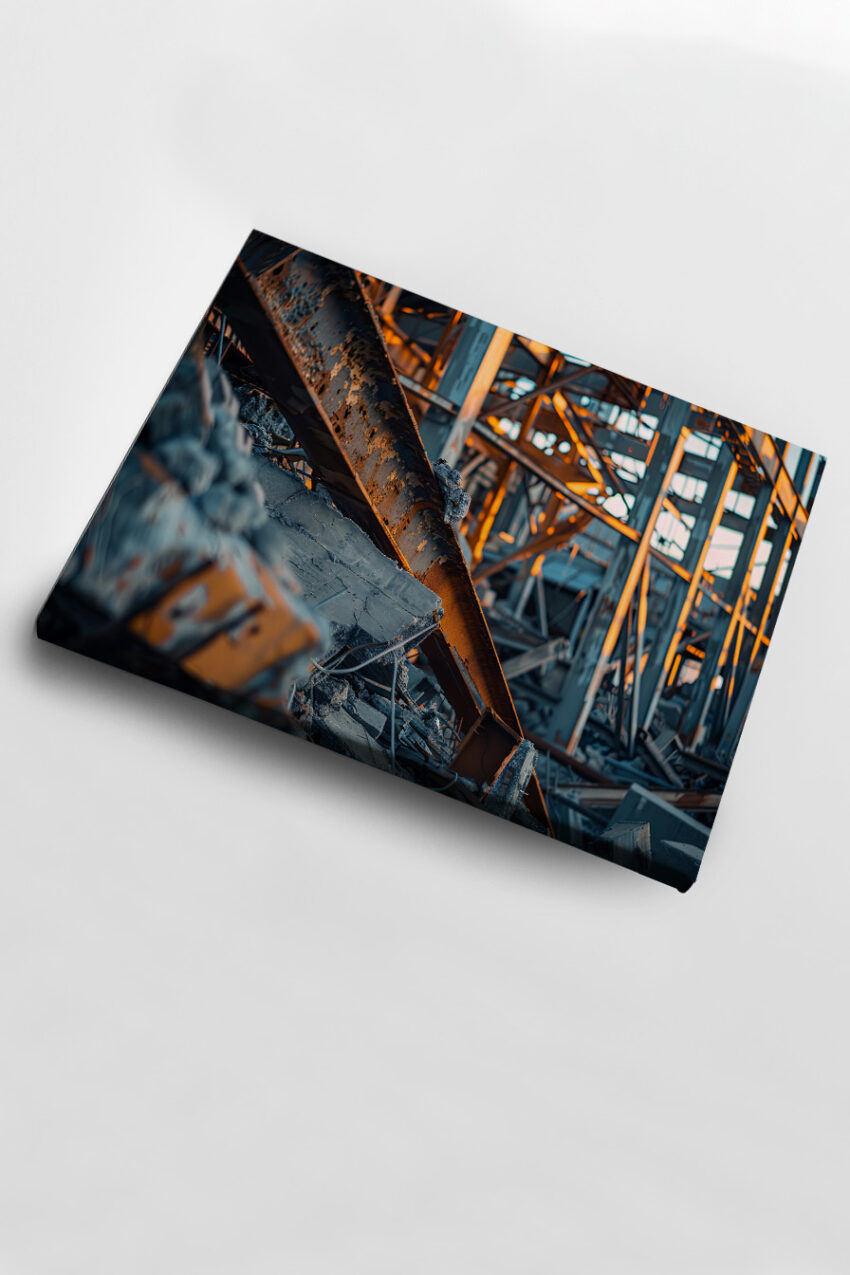 Fotografie Poster Industrieruine Stahlträger rostig orange grau