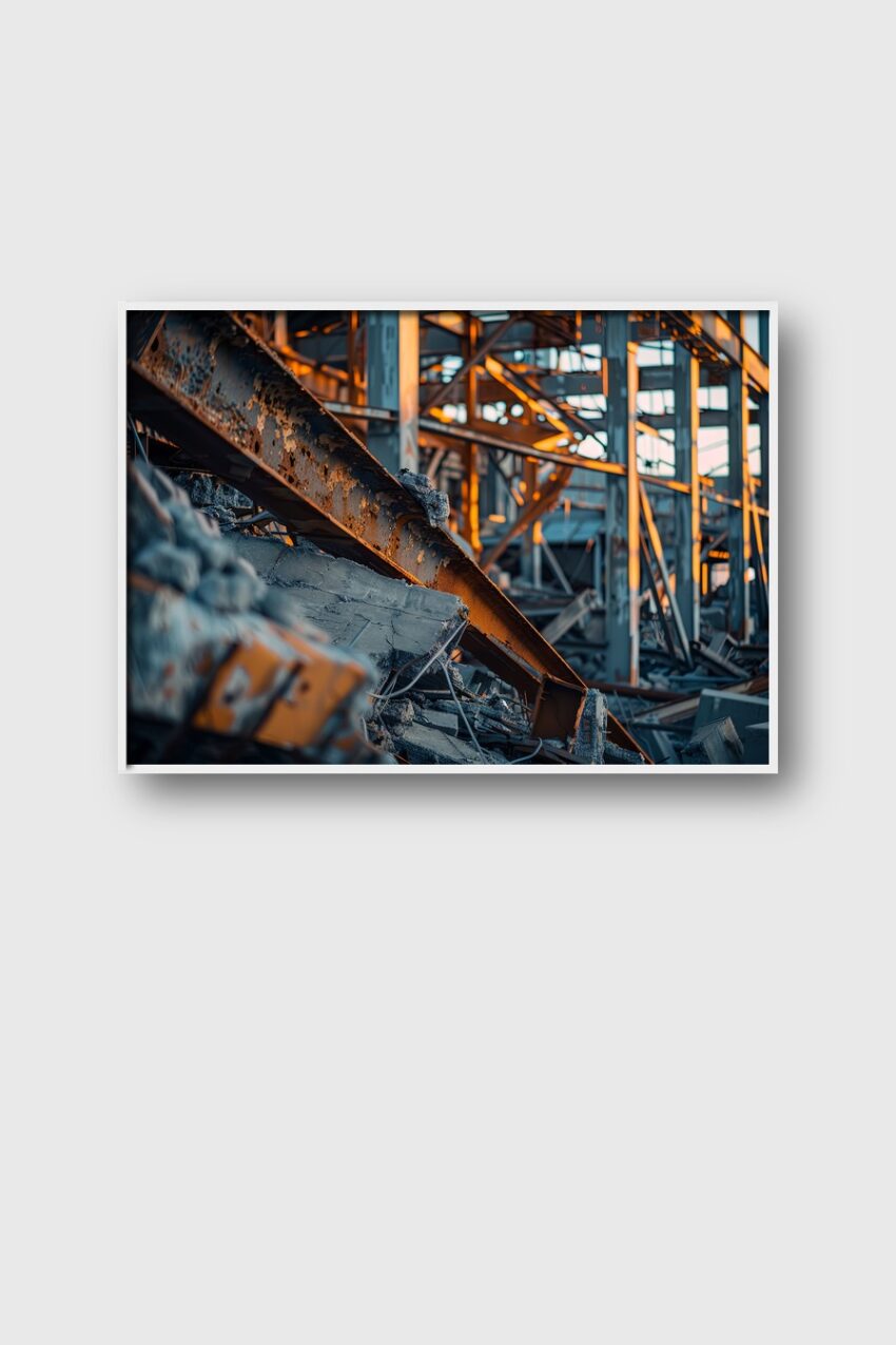 Fotografie Poster Industrieruine Stahlträger rostig orange grau