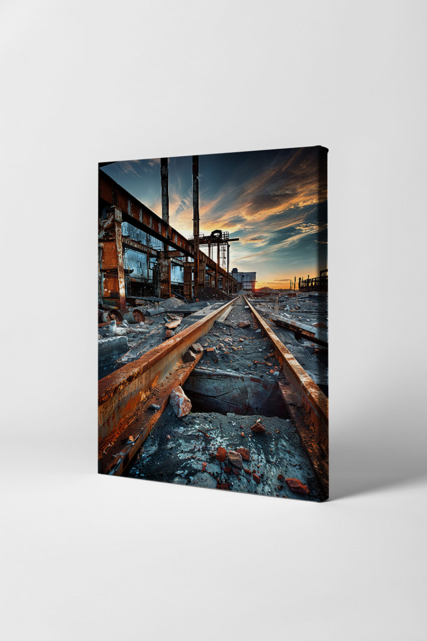 Fotografie Poster Industrieschienen rostig urban verlassen
