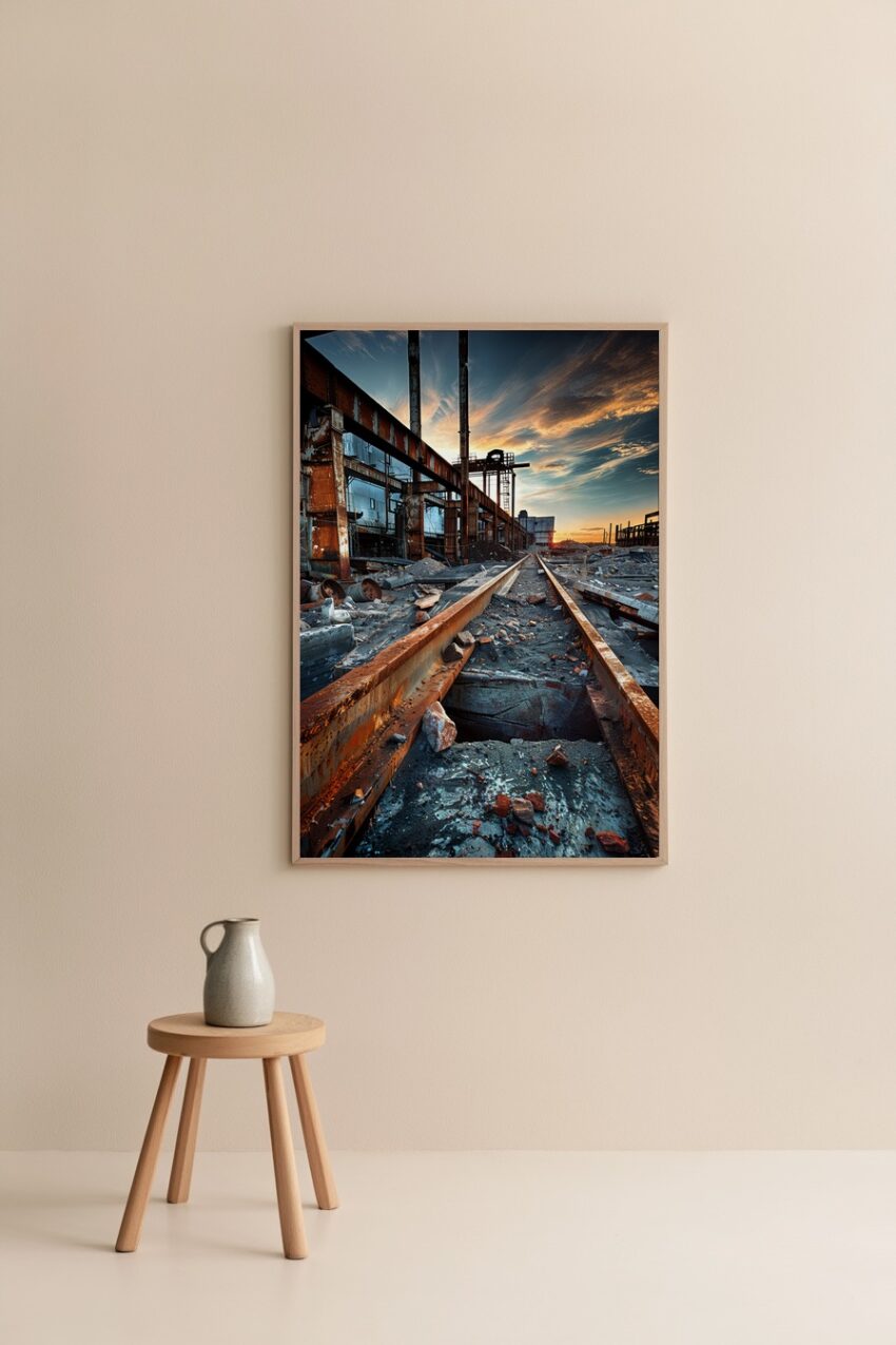 Fotografie Poster Industrieschienen rostig urban verlassen