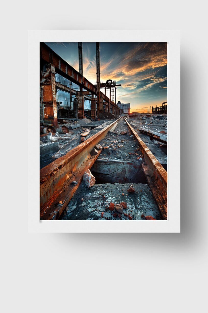 Fotografie Poster Industrieschienen rostig urban verlassen