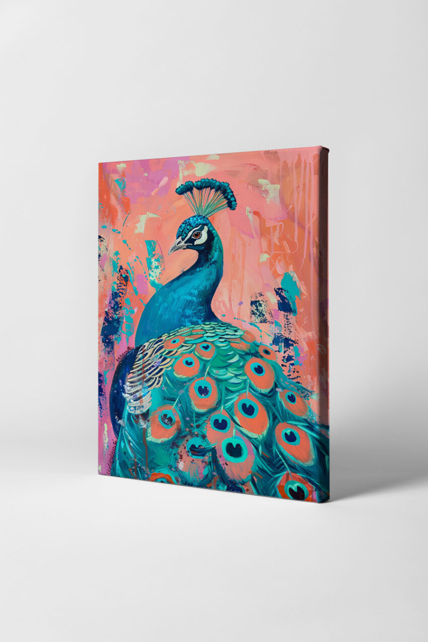 Digitale Kunst Poster Pfau farbig türkis orange