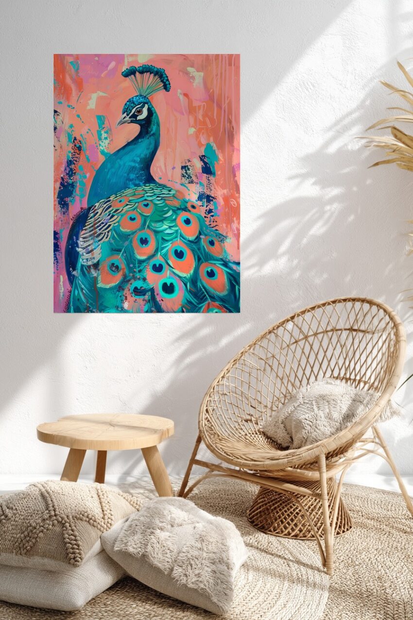 Digitale Kunst Poster Pfau farbig türkis orange