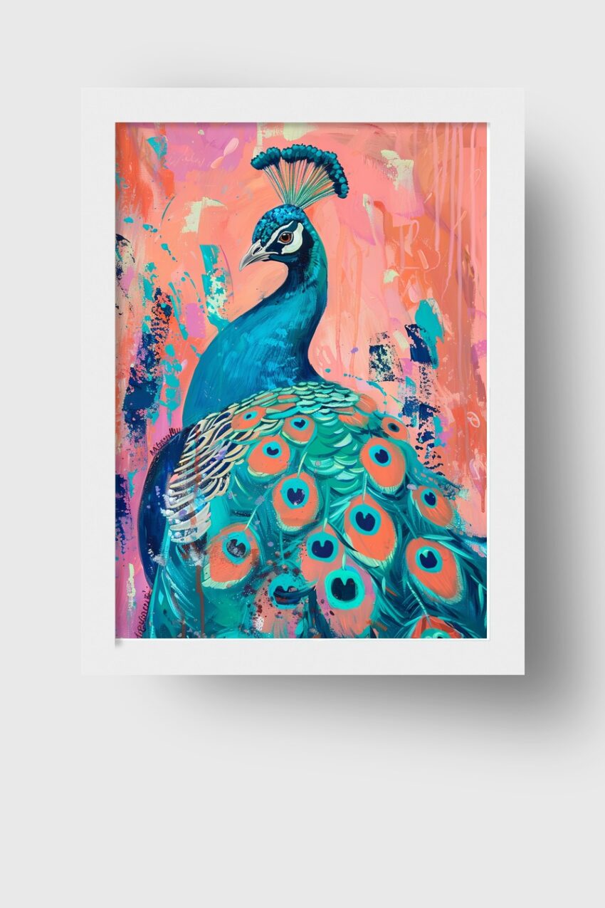 Digitale Kunst Poster Pfau farbig türkis orange