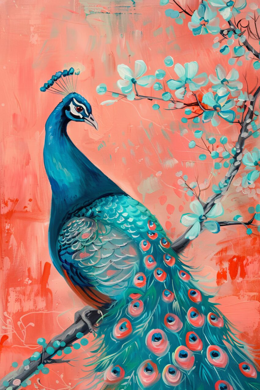 Malerei Poster Pfau blau türkis orange