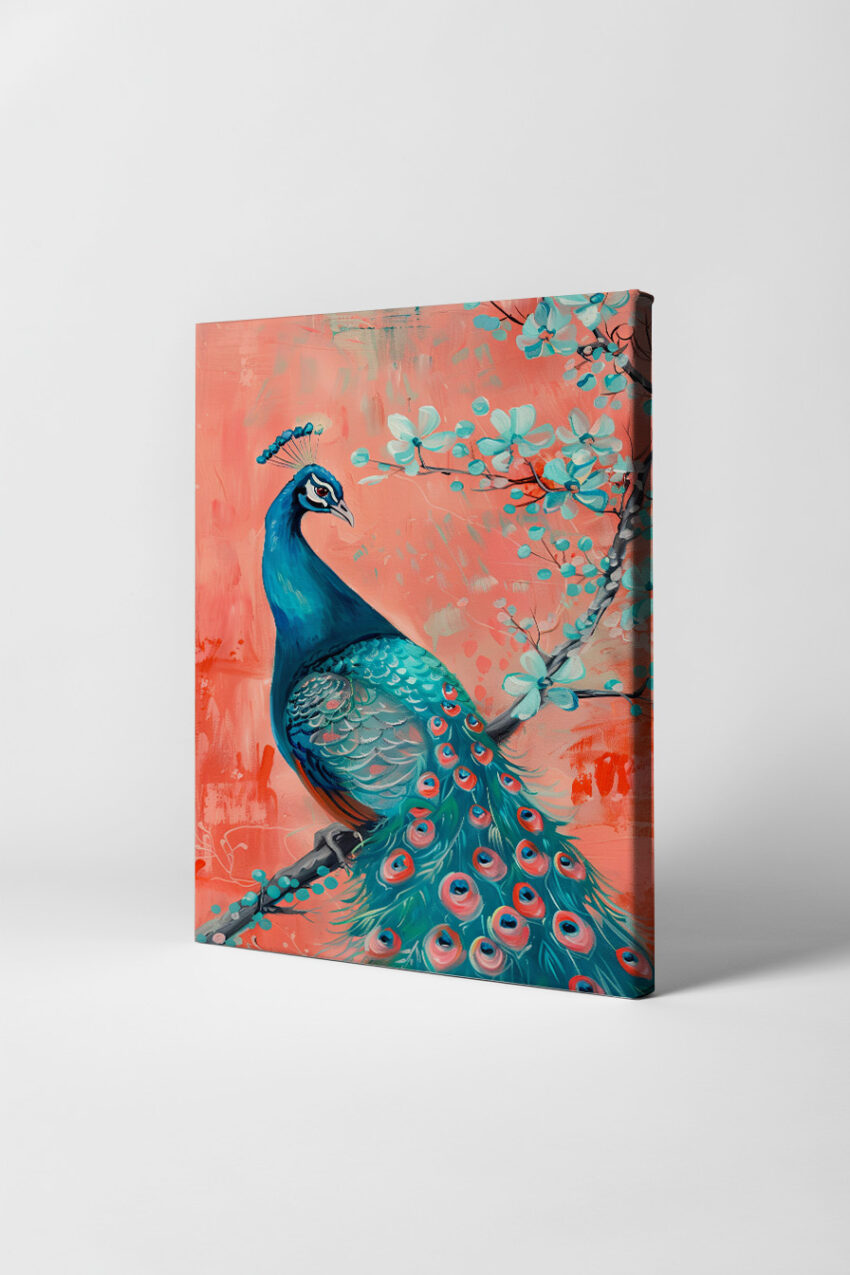 Malerei Poster Pfau blau türkis orange