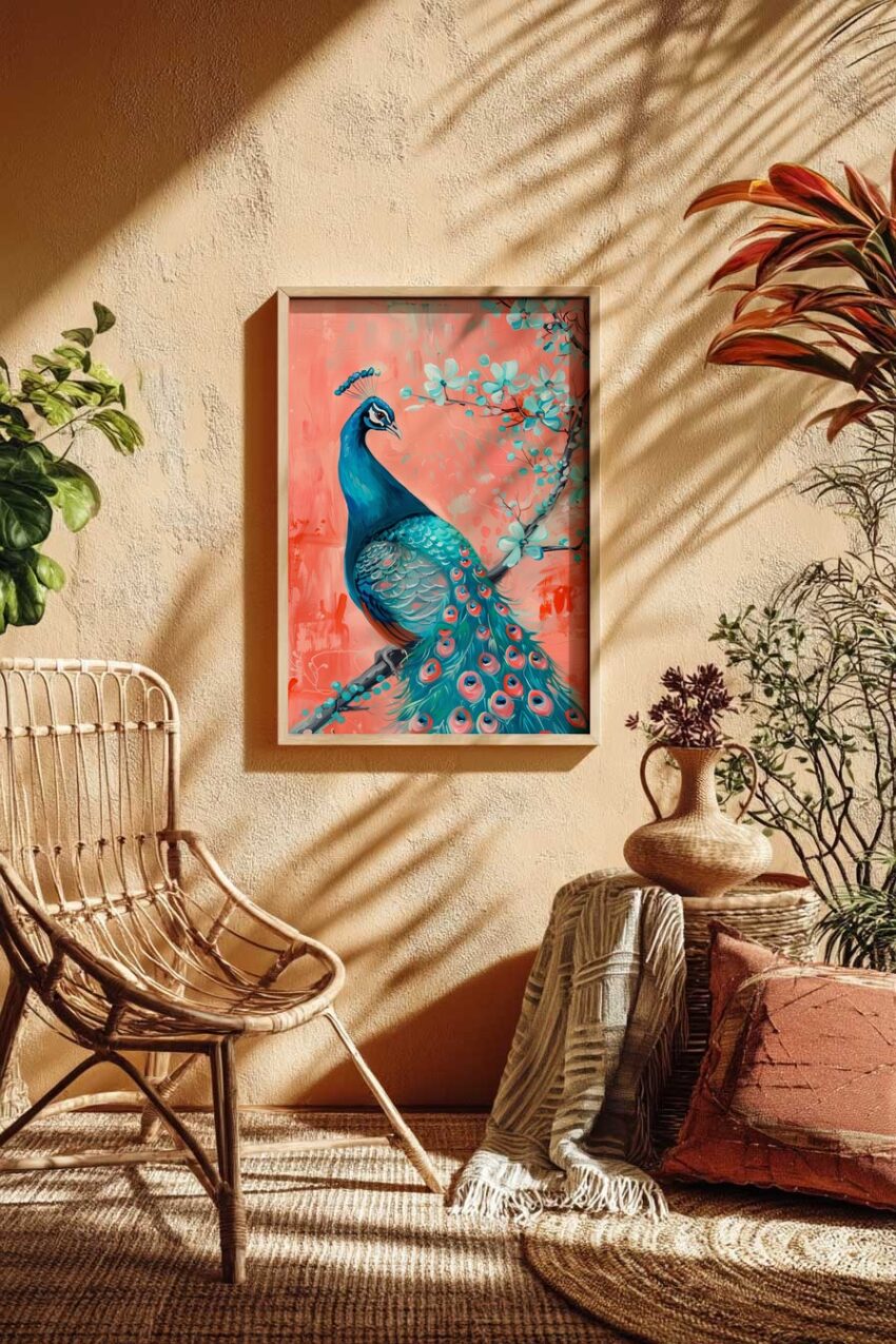 Malerei Poster Pfau blau türkis orange