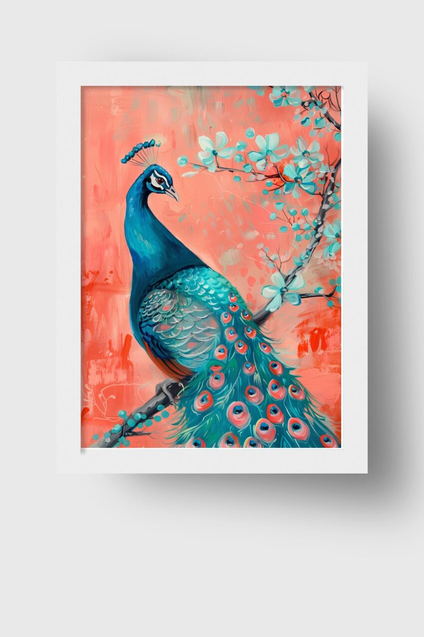 Malerei Poster Pfau blau türkis orange
