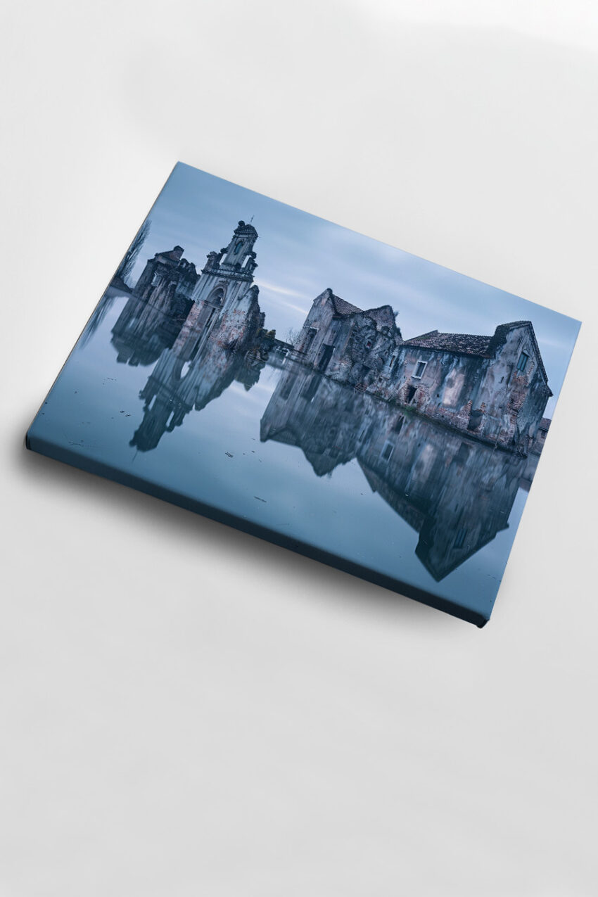 Fotografie Poster Ruine Wasser Spiegelung blau