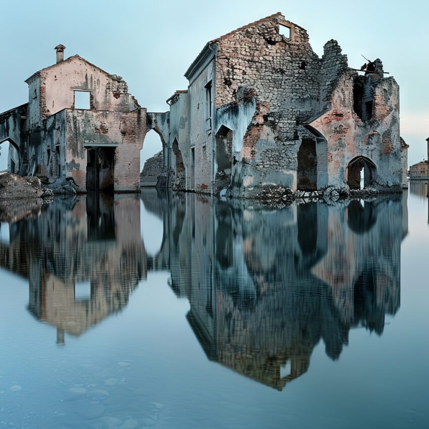 Fotografie Poster Ruine Wasser ruhig alt Stein