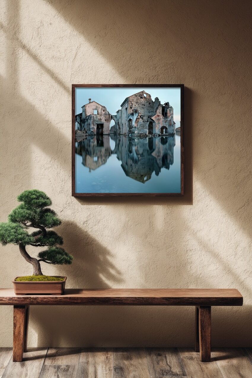 Fotografie Poster Ruine Wasser ruhig alt Stein