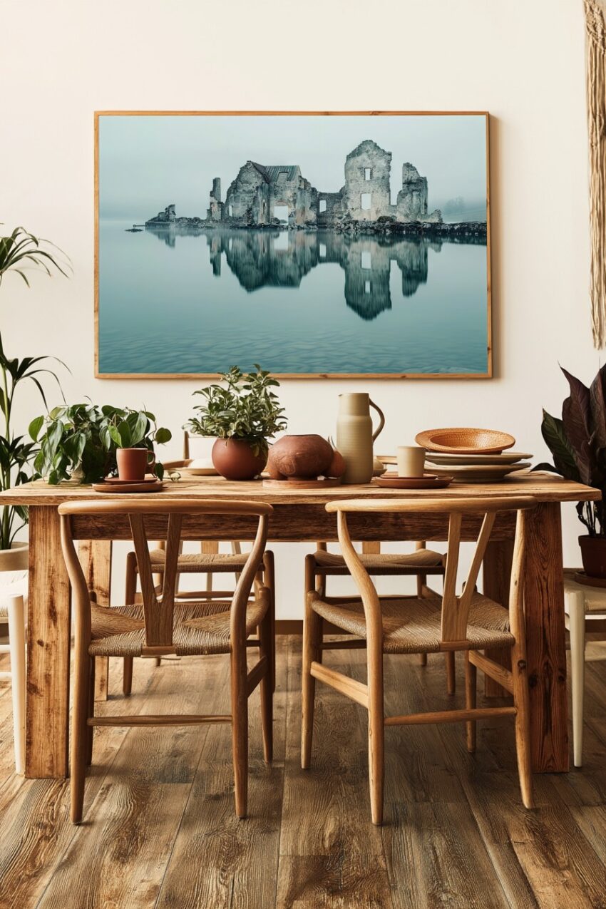 Fotografie Poster Ruine Wasser Spiegelung monochrom