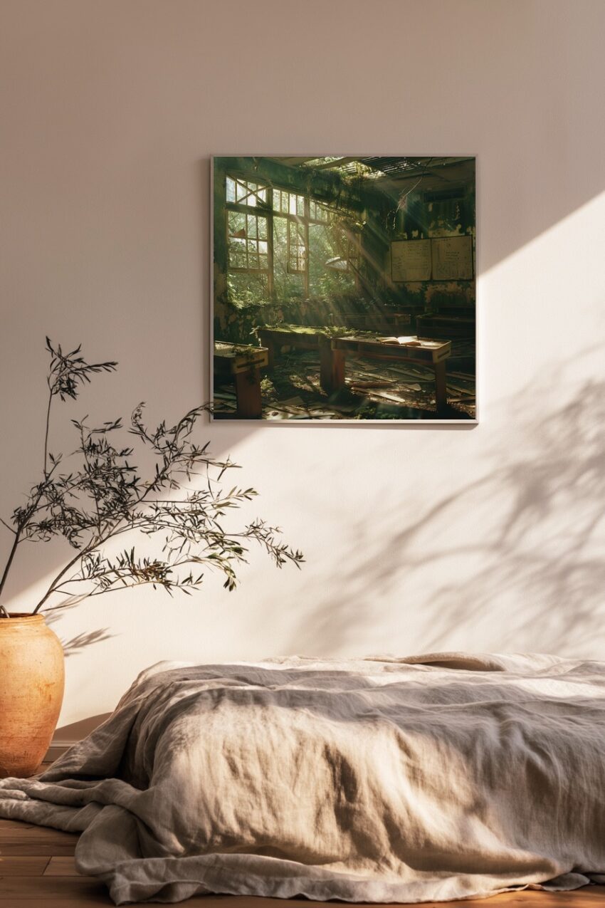 Fotografie Poster Klassenzimmer verfallen Moos Sonnenlicht grün