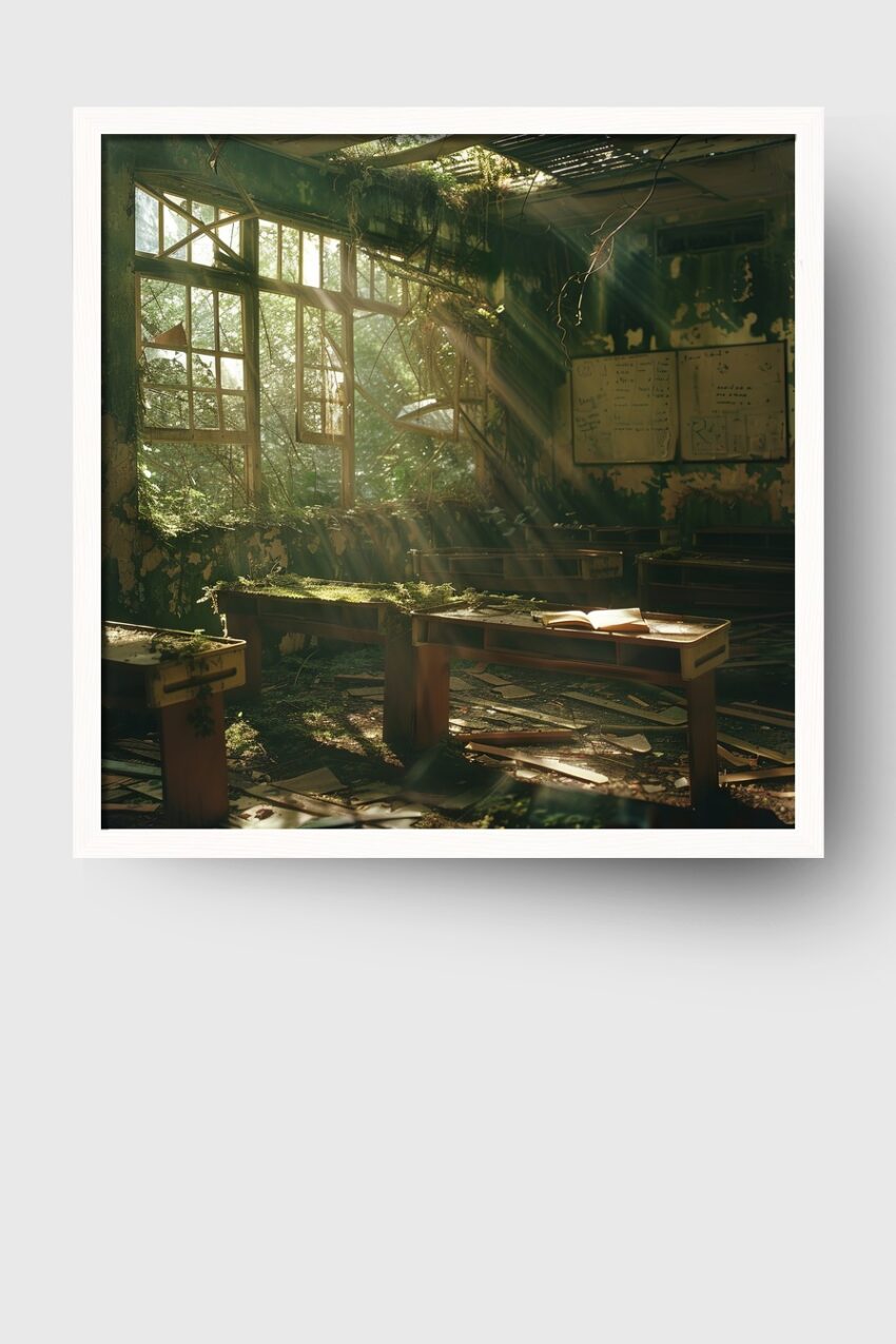 Fotografie Poster Klassenzimmer verfallen Moos Sonnenlicht grün
