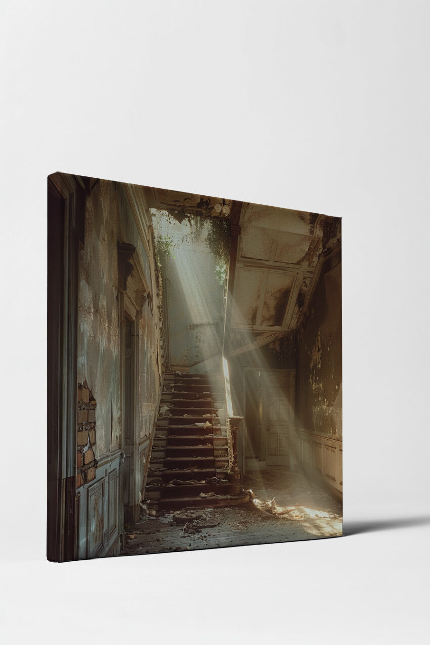 Fotografie Poster verlassene Treppe Lichtstrahlen warm