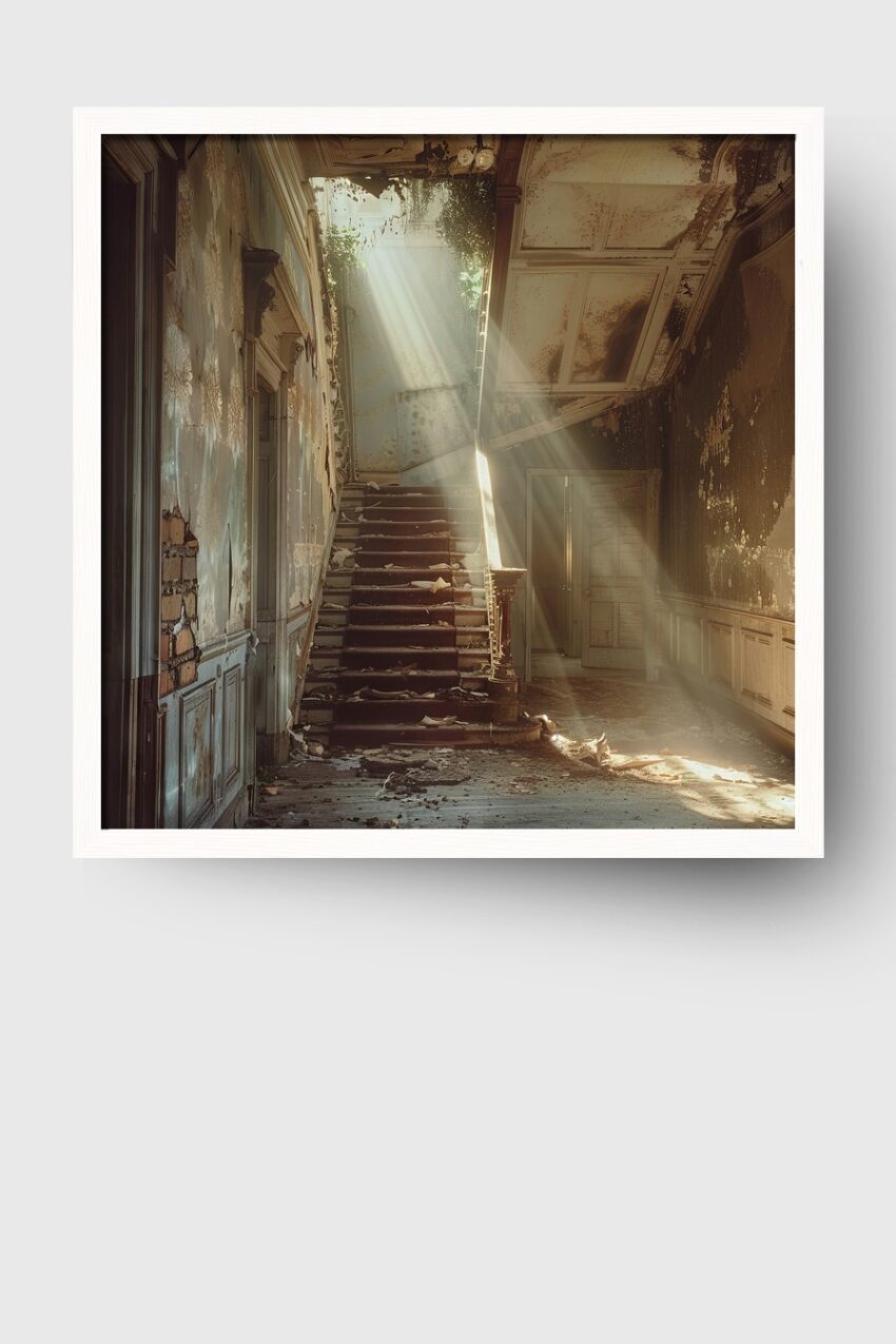 Fotografie Poster verlassene Treppe Lichtstrahlen warm