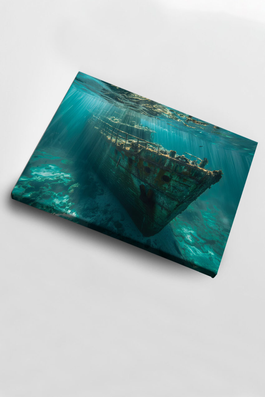 Fotografie Poster Schiffswrack rostig Korallen blau