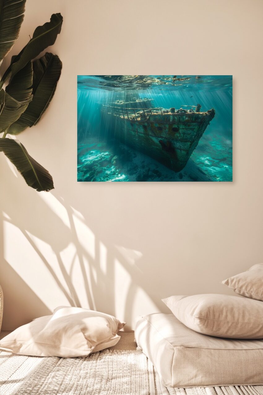 Fotografie Poster Schiffswrack rostig Korallen blau