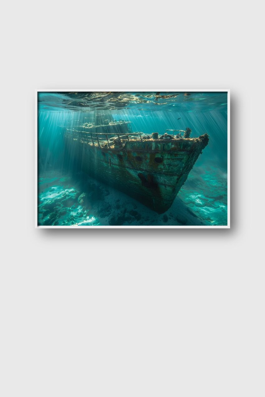 Fotografie Poster Schiffswrack rostig Korallen blau
